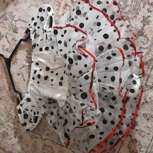 Polka Dot Kids Dress Vintage  with Red Accents And Lace And Ruffles